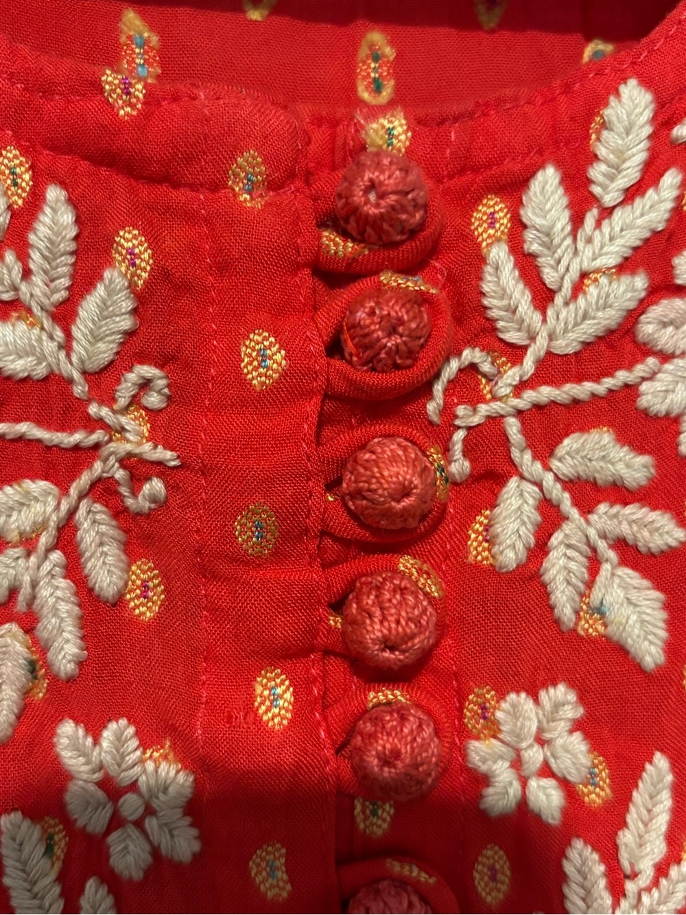 Johnny Was Type Red Tunic Top with Cream Floral Embroidery - Picture 4 of 11